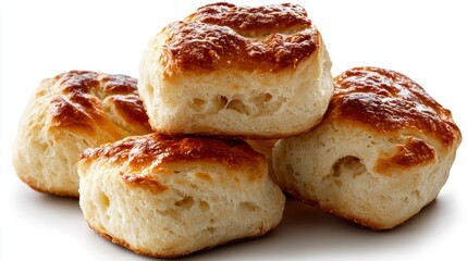 A stack of golden-brown biscuits, freshly baked and fluffy, ideal for breakfast or snacks.