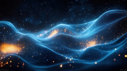 Abstract Digital Art Flowing Lines Luminous Dots Deep Blue Turquoise Ambient Lighting