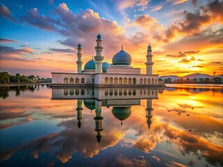 Obraz premium The Tranquil Beauty of the Water Mosque in Kota Kinabalu