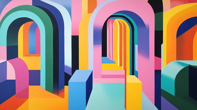 Colorful Abstract Architecture With Arches in a Vibrant Geometric Design