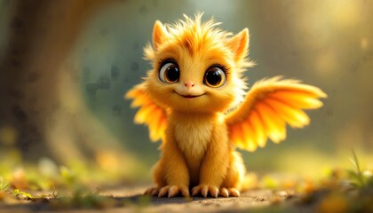 Naklejka premium Adorable Baby Dragon Digital Art Fantasy Creature