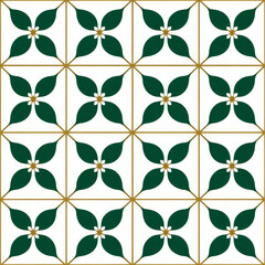 Fototapeta premium Green floral geometric pattern with white background