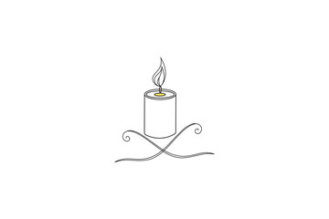 Minimalist candle single line art drawing of Burning fire candle for print isolated outline design 