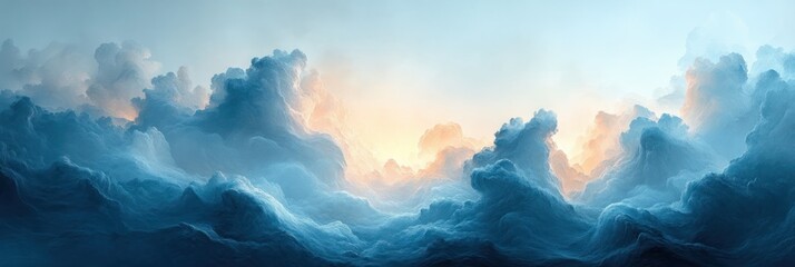 Abstract Watercolor Texture in Blue and Gray with Soft Flowing Clouds