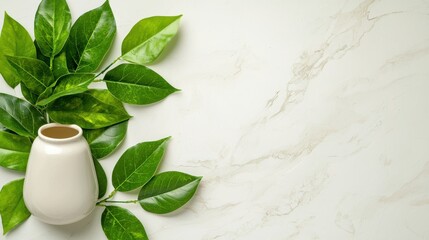 Green design elements highlighted against a white backdrop peaceful ambiance eye level showcase soft diffuse lighting