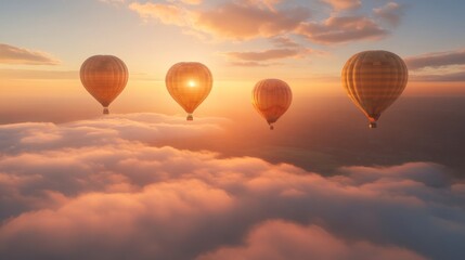 Fototapeta premium Golden Hour Hot Air Balloons Soaring Above Cloudscape