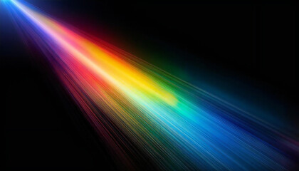Rainbow prism light on a black background. Rainbow light. Abstract refraction of sunlight prism effect.