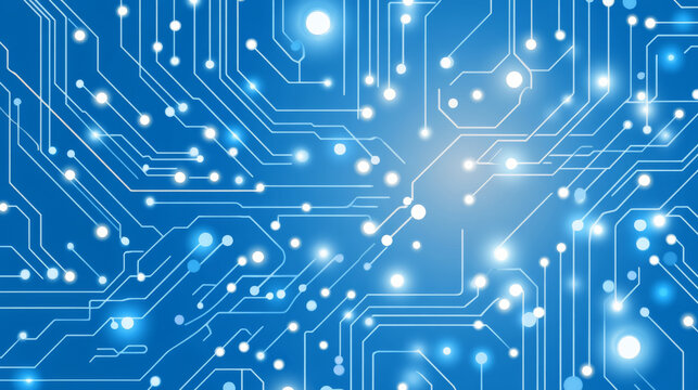 Blue circuit board with glowing connections