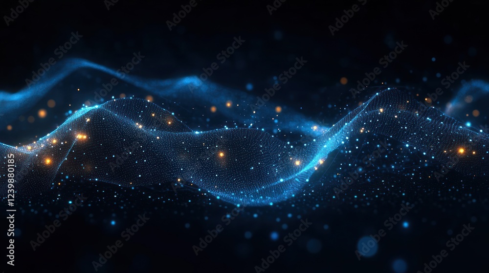 Fototapete Futuristic Technology Network Abstract Background with Glowing Blue Lines and Nodes