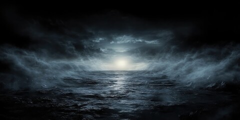 Fototapeta premium Dark Atmospheric Landscape with Glowing Horizon Ambient Light and Shadows