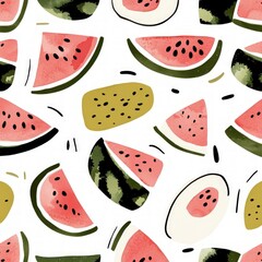 Summer Watermelon Seamless Pattern  Cute Watercolor Fruit Illustration