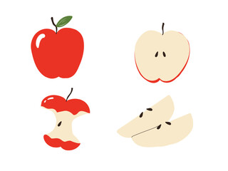 Hand drawn style, bitten apple, apple fruit core