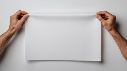 Hands holding a blank sheet of paper, suggesting creativity or design work.