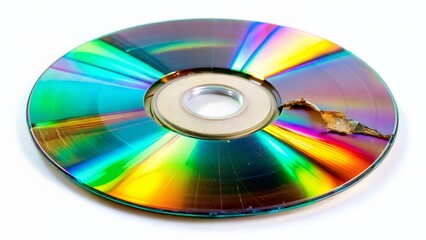 Unreadable Deformed Melted CD ROM Disc on White Background