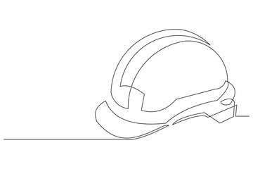 Continuous single line sketch drawing safety helmet hardhat engineer architect head protection. One line art industrial equipment professional work vector illustration