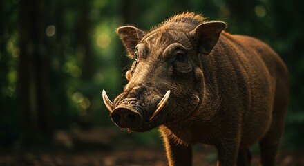 Majestic Babirusa Pig in Jungle Setting at Golden Hour