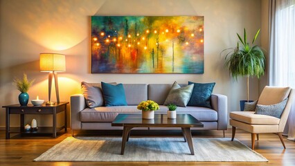 Vibrant Abstract Wall Art in Serene Living Room - Macro Photography