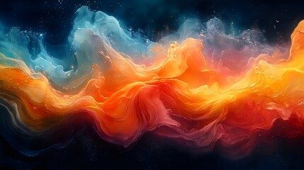 A colorful, swirling mass of orange, red, and blue paint