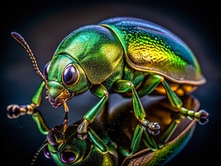 Fototapeta premium Vibrant Green Jewel Beetle Macro Shot - Closeup of iridescent insect exoskeleton