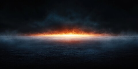 Obraz premium Surreal Twilight Landscape with Glowing Horizon and Misty Ground