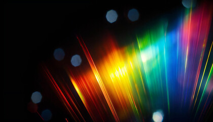 黒の背景に虹色のプリズムライト。虹色の光。太陽光のプリズム効果の抽象的な屈折。Rainbow prism light on a black background. Rainbow light. Abstract refraction of sunlight prism effect.