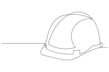 Continuous single line sketch drawing safety helmet hardhat engineer architect head protection. One line art industrial equipment professional work vector illustration