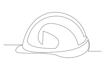 Continuous single line sketch drawing safety helmet hardhat engineer architect head protection. One line art industrial equipment professional work vector illustration