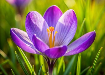 Vibrant Purple Crocus Blossoms in Spring Meadow - Rule of Thirds Composition