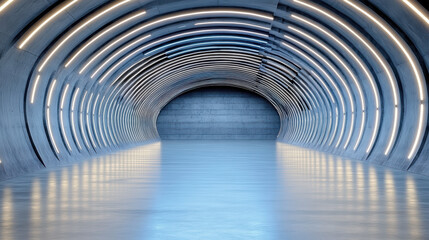 Naklejka premium futuristic tunnel with glowing lights and smooth surfaces creates serene atmosphere