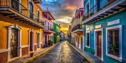 Obraz premium Vibrant Streets of Old San Juan in Silhouette