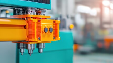 Molding industrial concept. Injection Molding Machine Producing Complex Plastic Components in a Manufacturing Facility