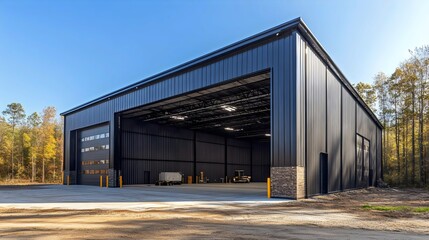 Fototapeta premium A large black building with a large open door