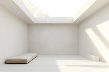 Fototapeta premium Modern minimalistic white room with soft natural light clean lines tranquility spacious interior