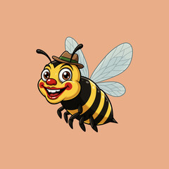 Happy Bee Cartoon Illustration Wearing Hat