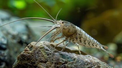 A close-up of a shrimp on a rock