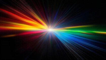 Rainbow prism light on a black background. Rainbow light. Abstract refraction of sunlight prism effect.