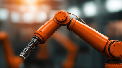 Fototapeta premium Molding industrial concept. Robotic System Assembling Molded Industrial Components in Orange Hue