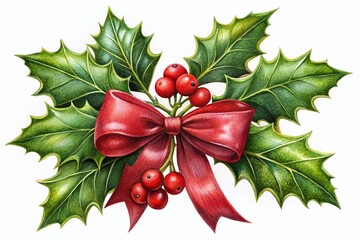 Vintage Etching of Holly and Bow with Shallow Depth of Field