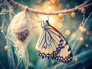 Vintage Photography of a Cocoon with Butterfly Wings Emerging