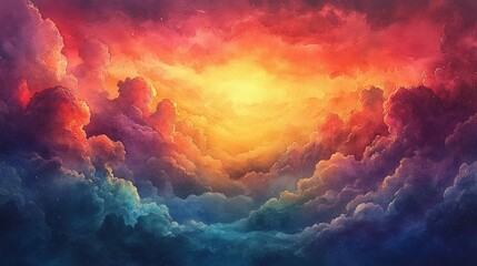 Fototapeta premium Colorful cloudscape at sunset with glowing center