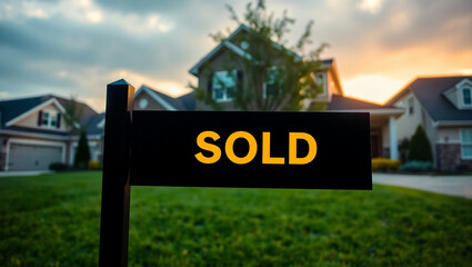 Silhouette of a sold sign in front of a house