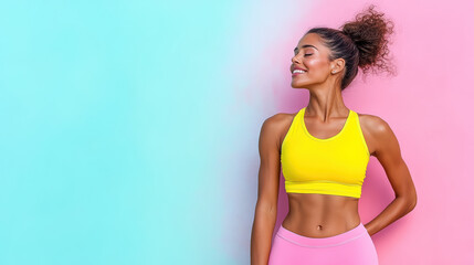 Fototapeta premium Fit woman showcasing her strength in vibrant colors, radiating confidence