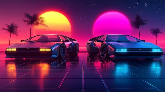 Fototapeta Retro Future Sports Car Twins