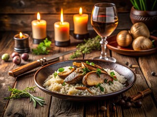 Vintage Rustic Rice with Wild Mushrooms and Foie Gras