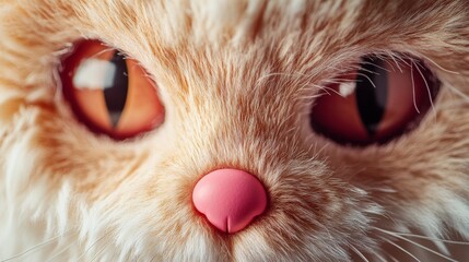Fototapeta premium 44.A detailed close-up of a carnival mask shaped like a cat face, featuring soft fur-like textures, wide eye holes, a pink button nose, and subtle whisker details, designed for playful and festive