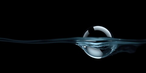 Close-up view of single air bubble trapped in the middle of a stream of water on a black background, surface tension, fluid dynamics, serenity