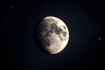Full White Moon Shines in a Deep Blue Sky With Distant Stars Scattered Across the Night. Generative AI