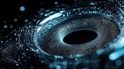 Abstract visualization of a swirling vortex with glowing particles.