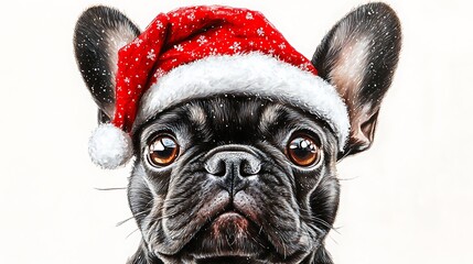Festive french bulldog in santa hat holiday vibes studio portrait