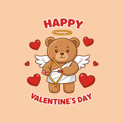 Cute Cupid Teddy Bear Valentines Day Card Design